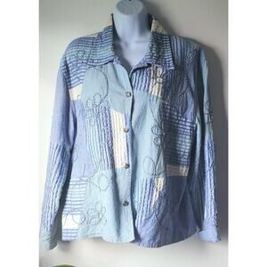Vintage Keren Hart Womens Chambray Patchwork  Jacket Size Large Granny Boho 80s